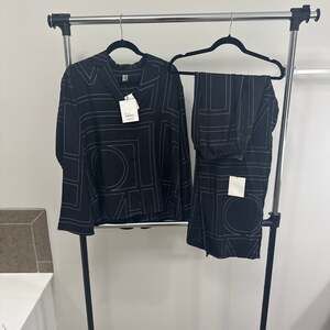 Toteme Black Silk Embroidered Monogram Shirt and pant set